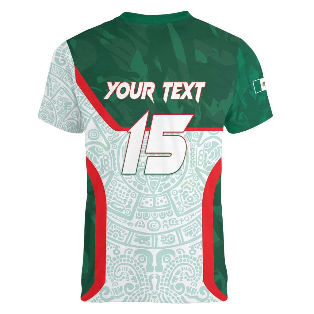 Custom Mexico Football Women V-Neck T-Shirt Aztec Pattern - Wonder Print Shop