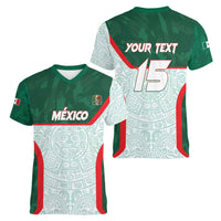 Custom Mexico Football Women V-Neck T-Shirt Aztec Pattern - Wonder Print Shop