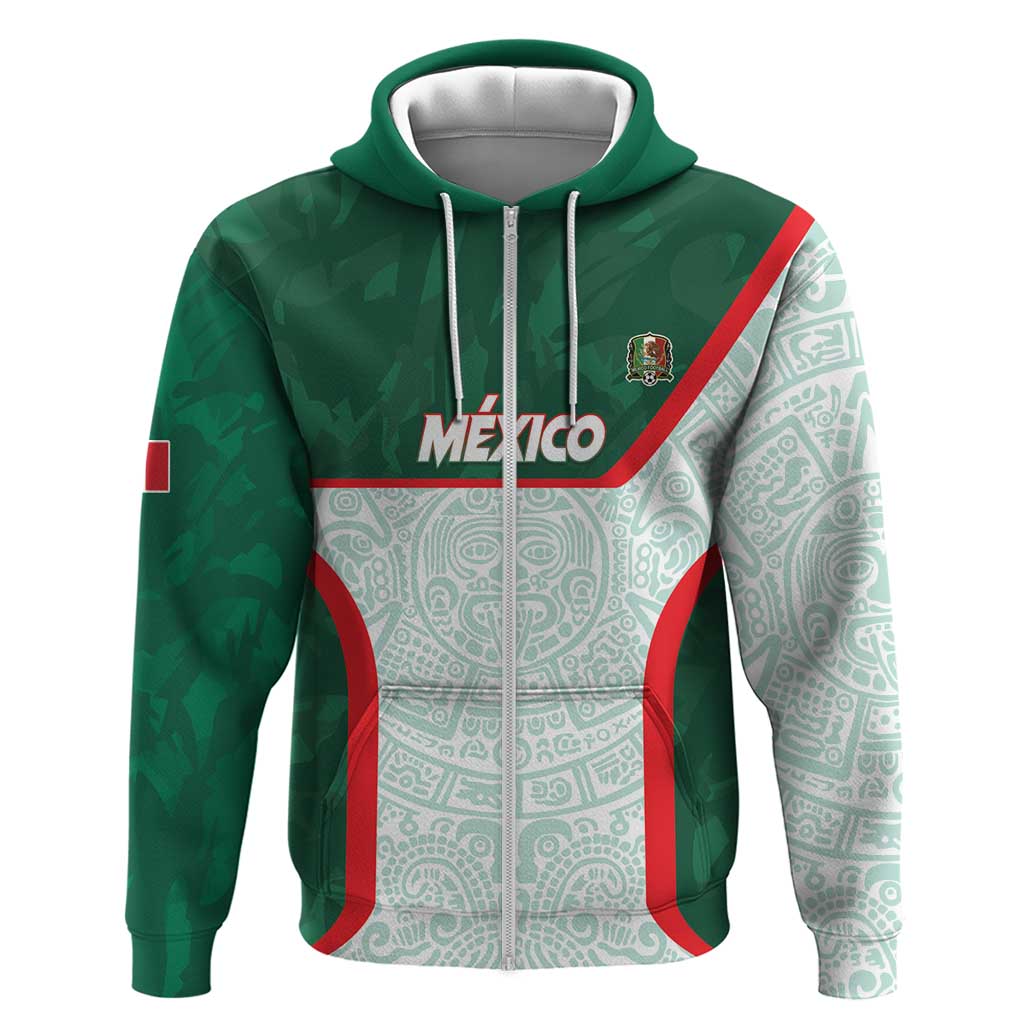 Custom Mexico Football Zip Hoodie Aztec Pattern - Wonder Print Shop