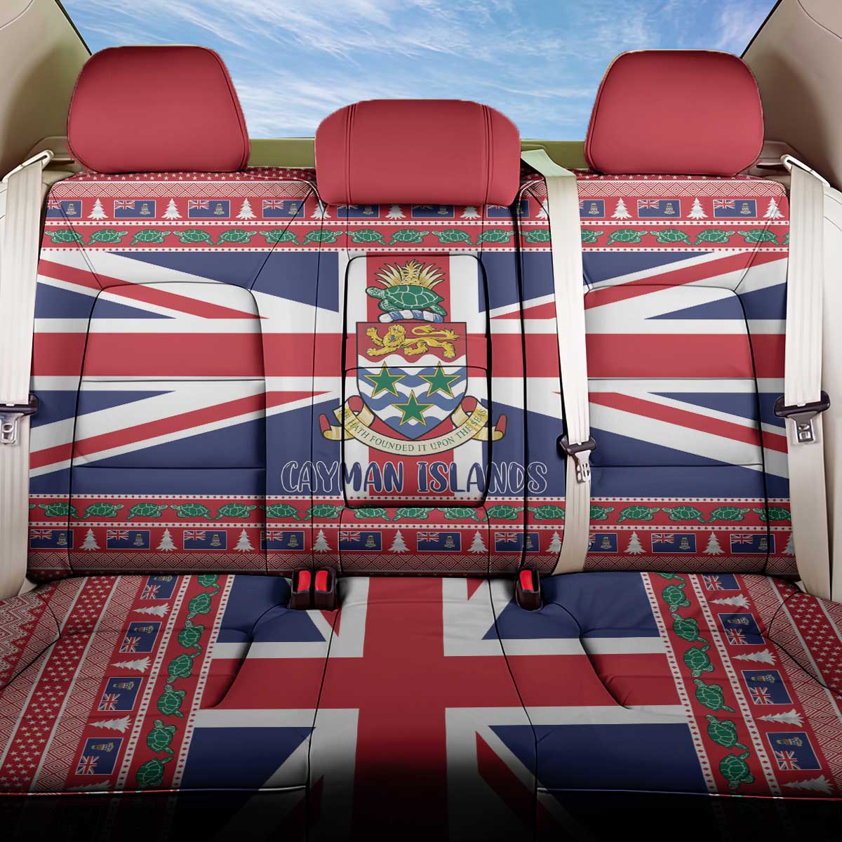 Cayman Islands Christmas Back Car Seat Cover Coat Of Arms - Flag Style - Wonder Print Shop