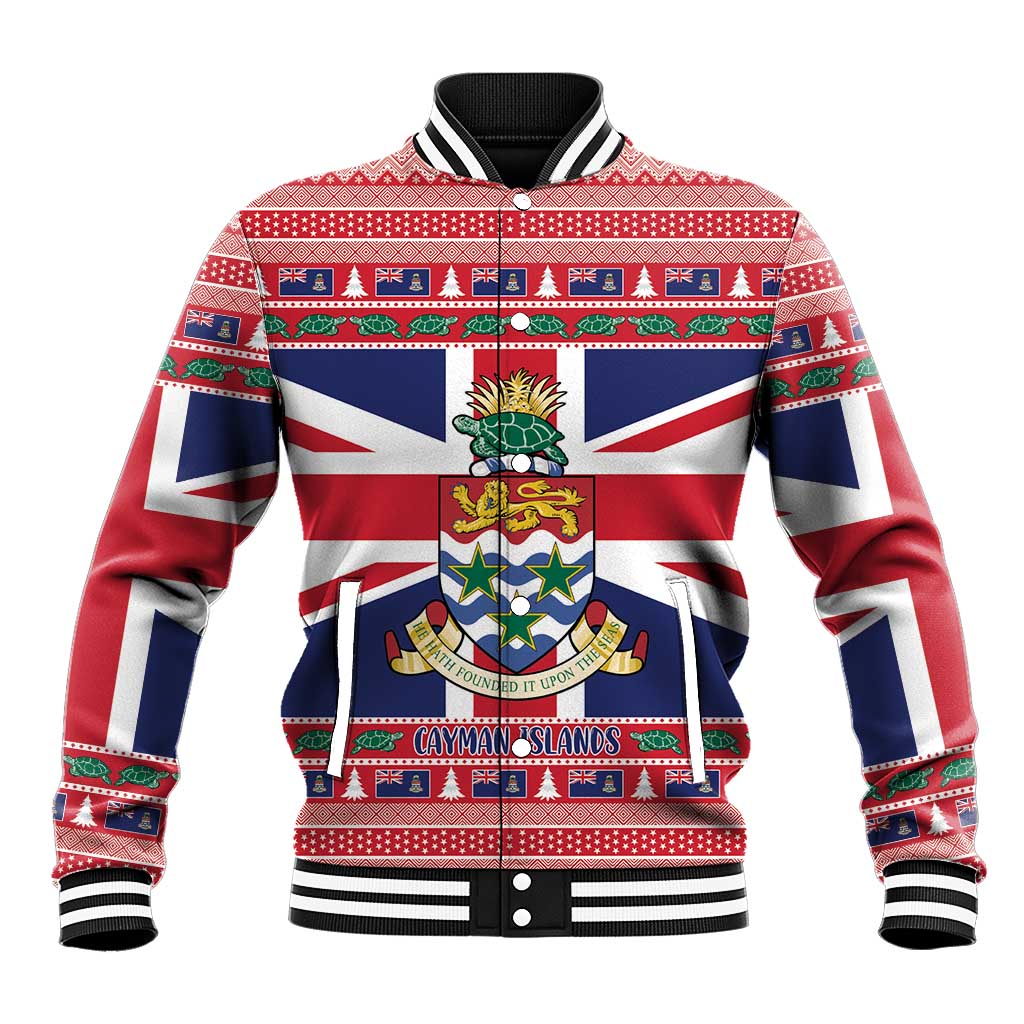 Cayman Islands Christmas Baseball Jacket Coat Of Arms - Flag Style - Wonder Print Shop