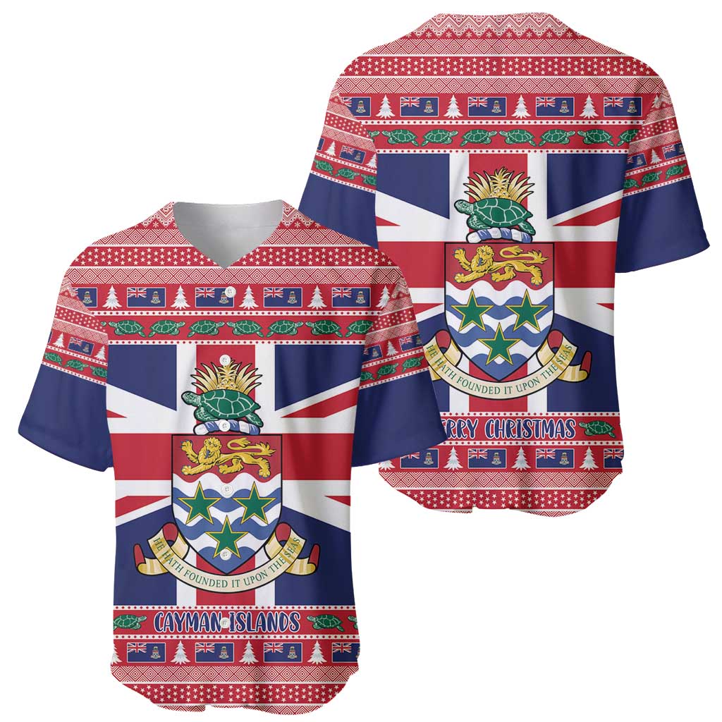 Cayman Islands Christmas Baseball Jersey Coat Of Arms - Flag Style - Wonder Print Shop