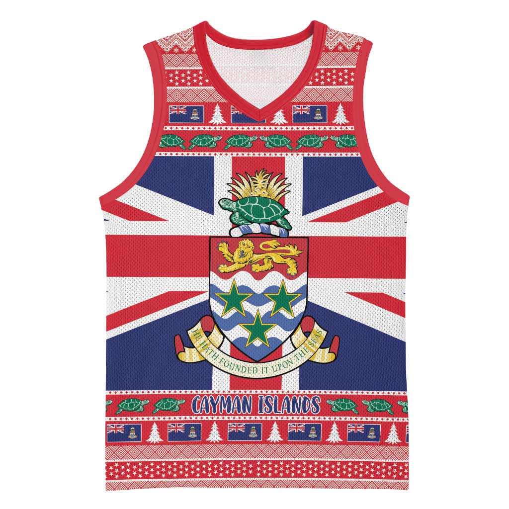 Cayman Islands Christmas Basketball Jersey Coat Of Arms - Flag Style - Wonder Print Shop