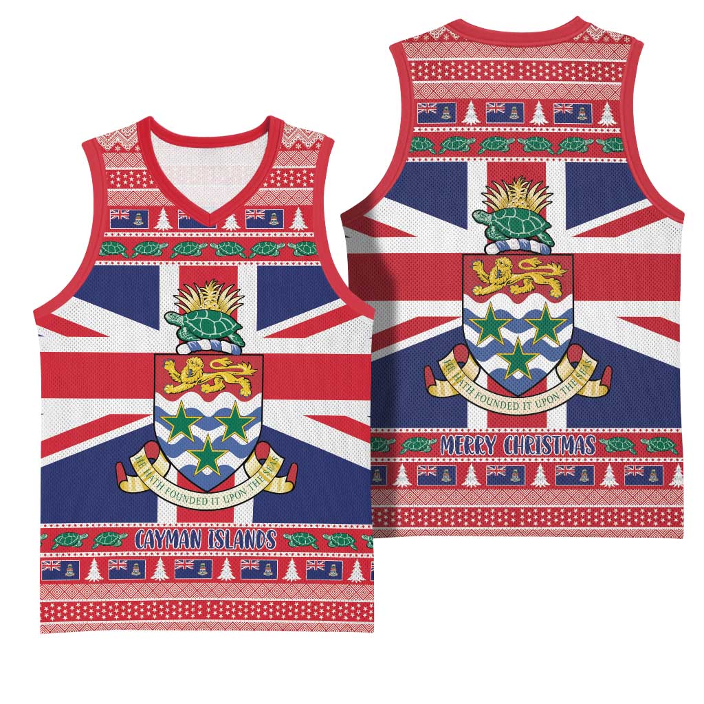 Cayman Islands Christmas Basketball Jersey Coat Of Arms - Flag Style - Wonder Print Shop