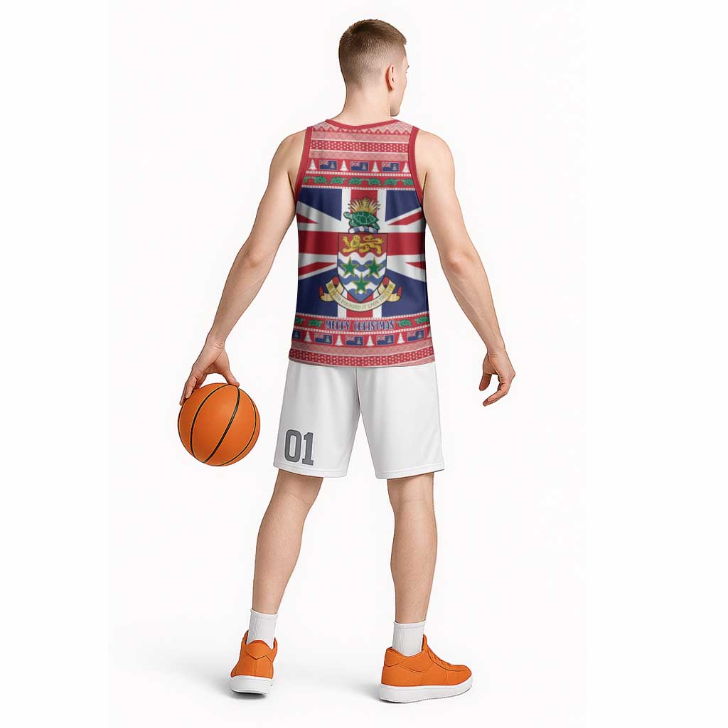 Cayman Islands Christmas Basketball Jersey Coat Of Arms - Flag Style - Wonder Print Shop