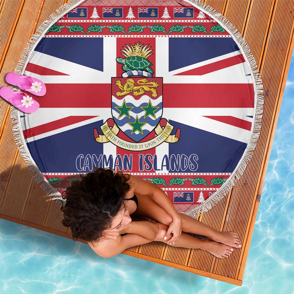 Cayman Islands Christmas Beach Blanket Coat Of Arms - Flag Style - Wonder Print Shop