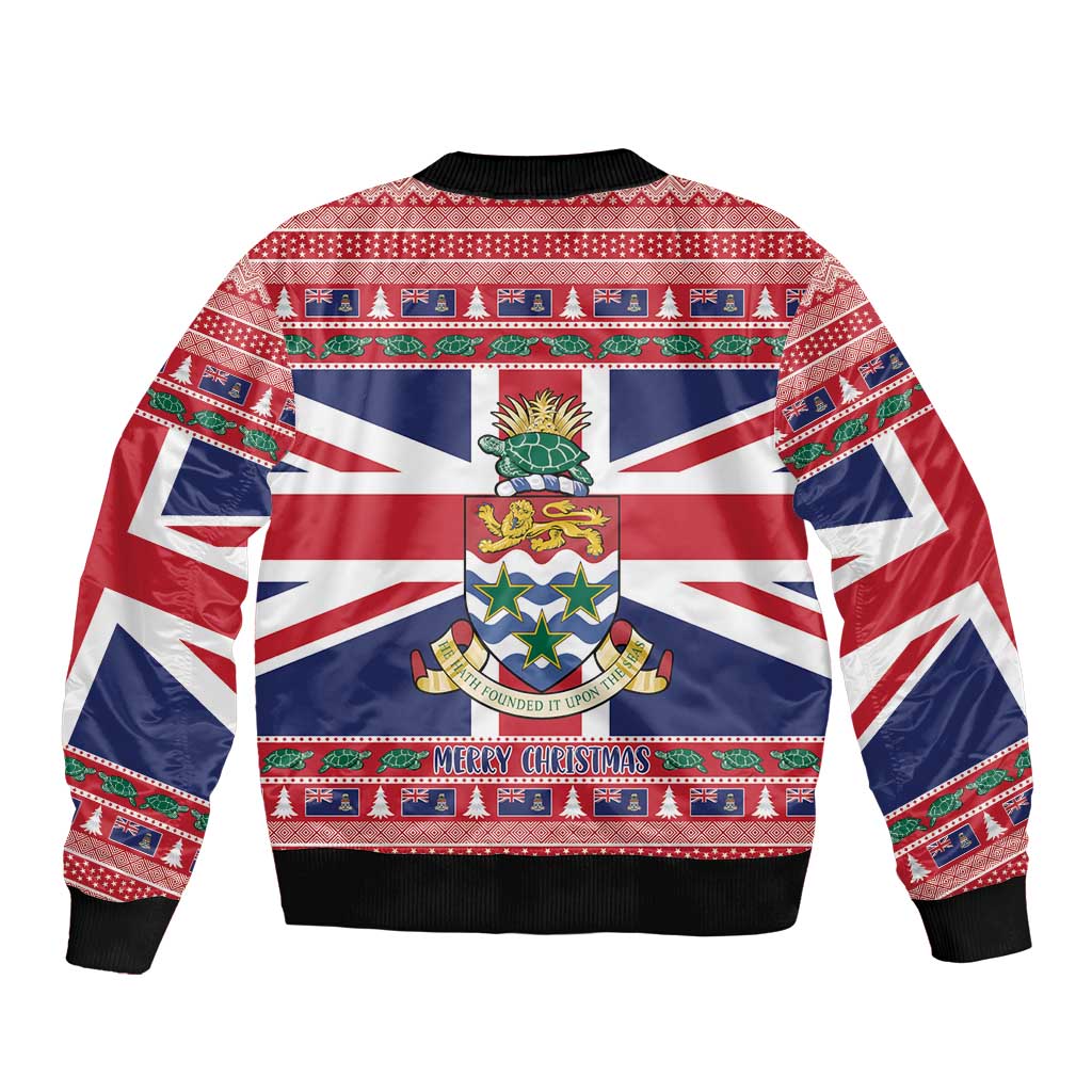 Cayman Islands Christmas Bomber Jacket Coat Of Arms - Flag Style - Wonder Print Shop