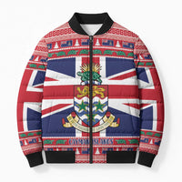 Cayman Islands Christmas Bomber Puffer Jacket Coat Of Arms - Flag Style - Wonder Print Shop