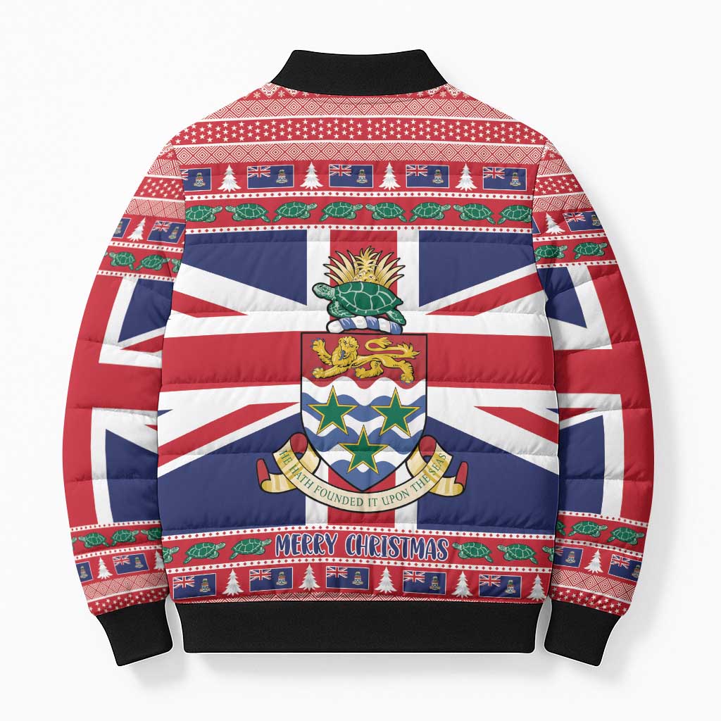 Cayman Islands Christmas Bomber Puffer Jacket Coat Of Arms - Flag Style - Wonder Print Shop