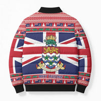 Cayman Islands Christmas Bomber Puffer Jacket Coat Of Arms - Flag Style - Wonder Print Shop