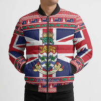 Cayman Islands Christmas Bomber Puffer Jacket Coat Of Arms - Flag Style - Wonder Print Shop