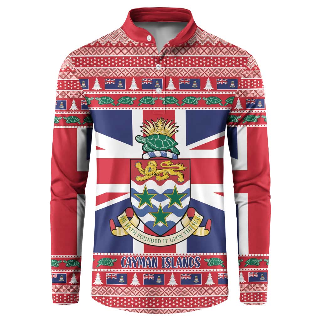 Cayman Islands Christmas Button Sweatshirt Coat Of Arms - Flag Style - Wonder Print Shop