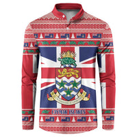 Cayman Islands Christmas Button Sweatshirt Coat Of Arms - Flag Style - Wonder Print Shop