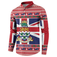 Cayman Islands Christmas Button Sweatshirt Coat Of Arms - Flag Style - Wonder Print Shop