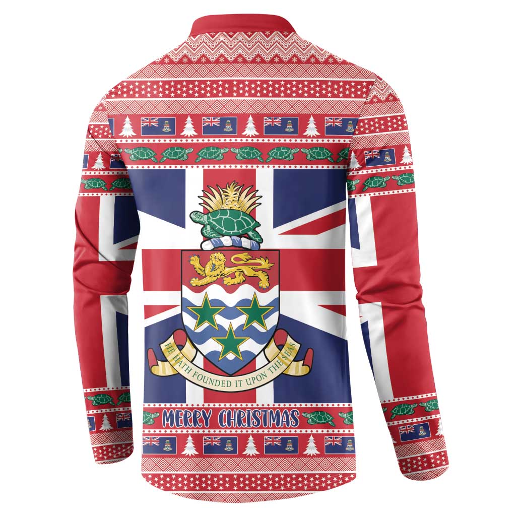 Cayman Islands Christmas Button Sweatshirt Coat Of Arms - Flag Style - Wonder Print Shop