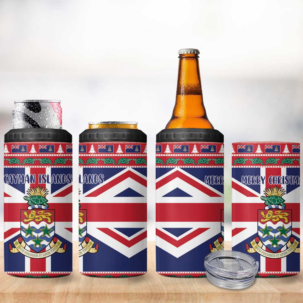 Cayman Islands Christmas 4 in 1 Can Cooler Tumbler Coat Of Arms - Flag Style - Wonder Print Shop
