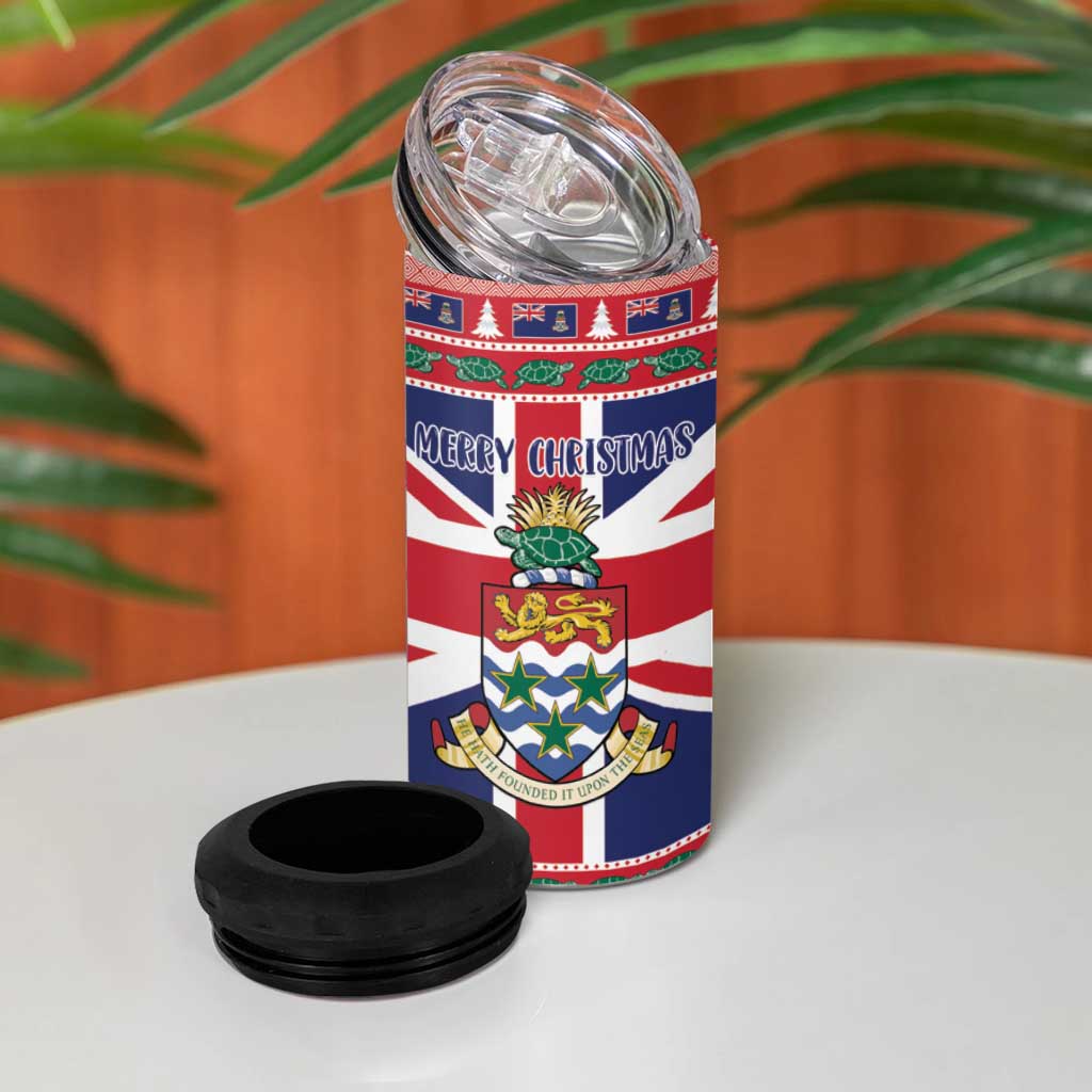 Cayman Islands Christmas 4 in 1 Can Cooler Tumbler Coat Of Arms - Flag Style - Wonder Print Shop