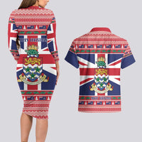 Cayman Islands Christmas Couples Matching Long Sleeve Bodycon Dress and Hawaiian Shirt Coat Of Arms - Flag Style - Wonder Print Shop