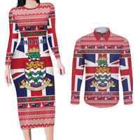 Cayman Islands Christmas Couples Matching Long Sleeve Bodycon Dress and Long Sleeve Button Shirt Coat Of Arms - Flag Style - Wonder Print Shop
