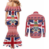 Cayman Islands Christmas Couples Matching Mermaid Dress and Long Sleeve Button Shirt Coat Of Arms - Flag Style - Wonder Print Shop