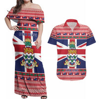 Cayman Islands Christmas Couples Matching Off Shoulder Maxi Dress and Hawaiian Shirt Coat Of Arms - Flag Style - Wonder Print Shop