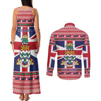 Cayman Islands Christmas Couples Matching Tank Maxi Dress and Long Sleeve Button Shirt Coat Of Arms - Flag Style - Wonder Print Shop