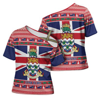 Cayman Islands Christmas Cross Shoulder Shirt Coat Of Arms - Flag Style - Wonder Print Shop