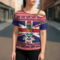 Cayman Islands Christmas Cross Shoulder Shirt Coat Of Arms - Flag Style - Wonder Print Shop