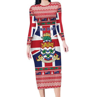 Cayman Islands Christmas Family Matching Long Sleeve Bodycon Dress and Hawaiian Shirt Coat Of Arms - Flag Style - Wonder Print Shop
