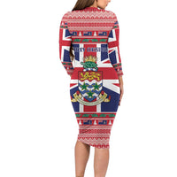 Cayman Islands Christmas Family Matching Long Sleeve Bodycon Dress and Hawaiian Shirt Coat Of Arms - Flag Style - Wonder Print Shop