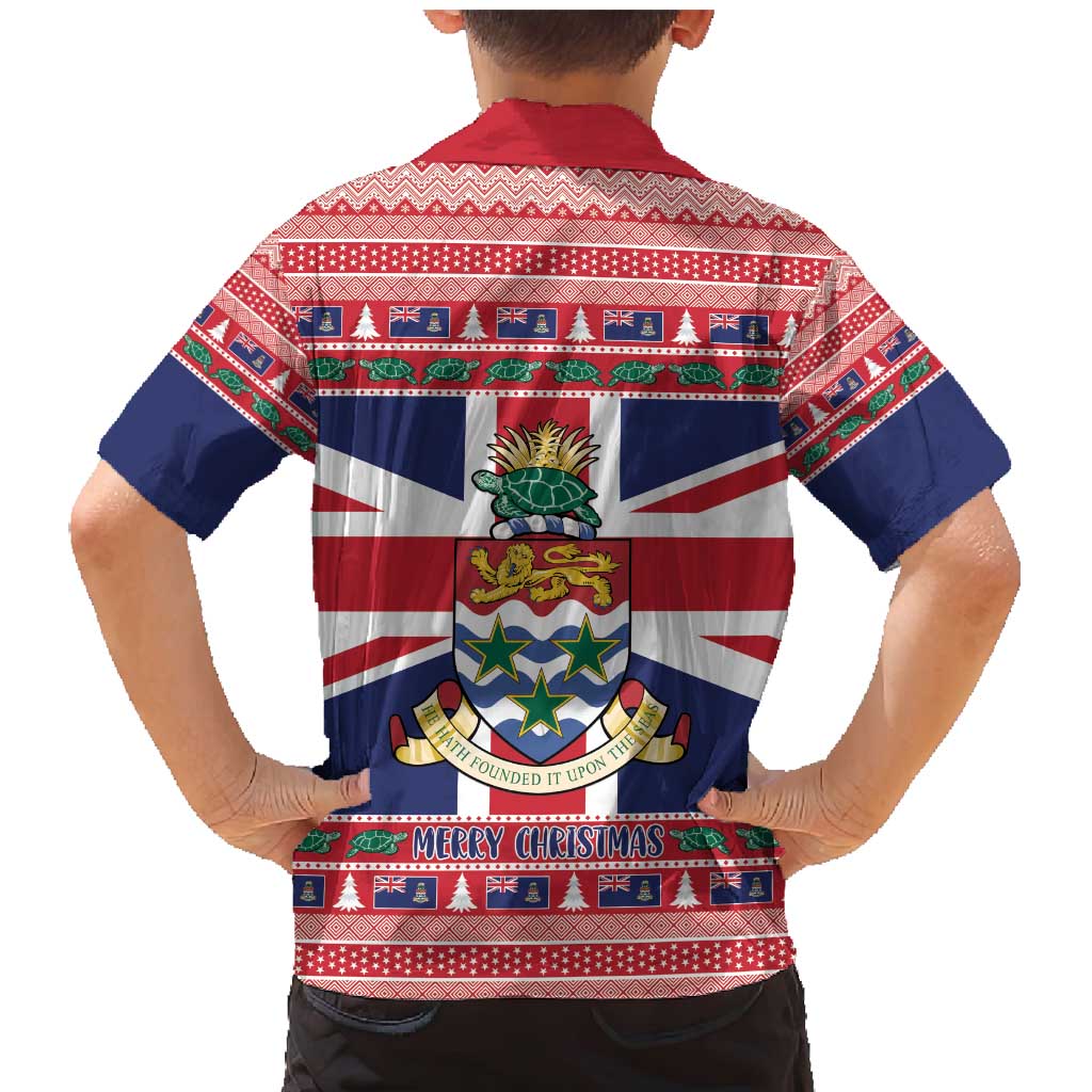 Cayman Islands Christmas Family Matching Mermaid Dress and Hawaiian Shirt Coat Of Arms - Flag Style - Wonder Print Shop
