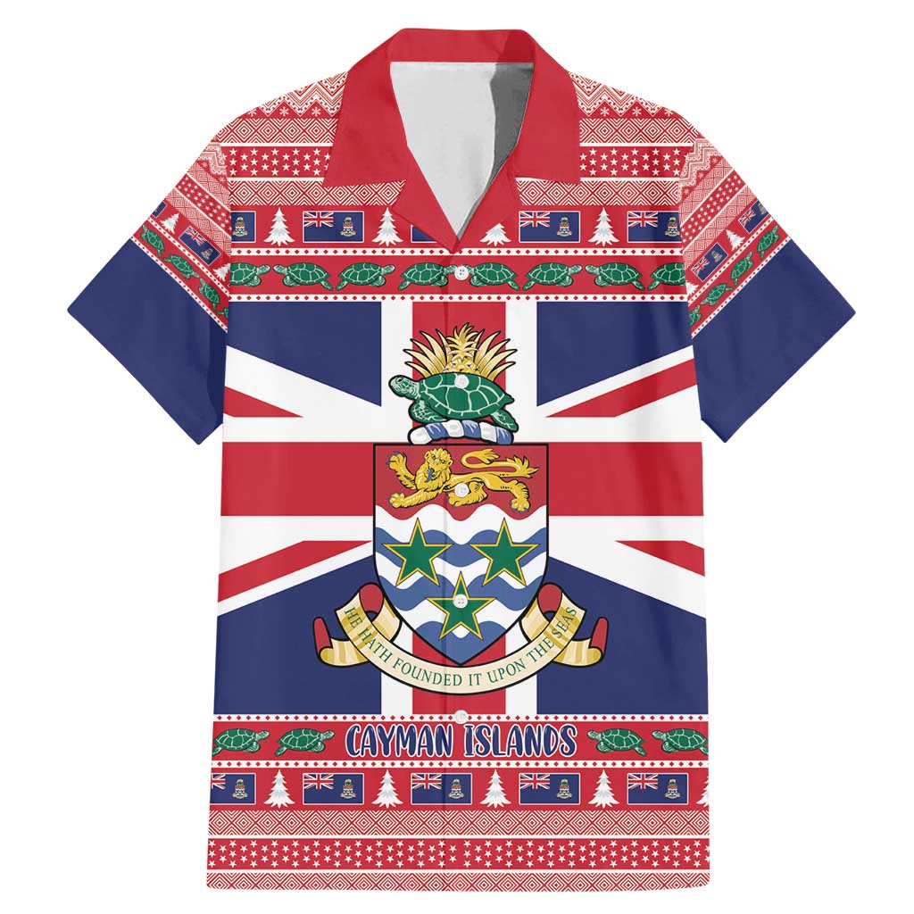 Cayman Islands Christmas Family Matching Mermaid Dress and Hawaiian Shirt Coat Of Arms - Flag Style - Wonder Print Shop