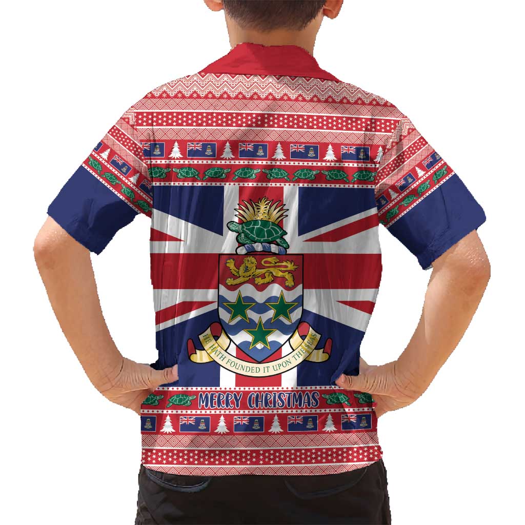 Cayman Islands Christmas Family Matching Off Shoulder Maxi Dress and Hawaiian Shirt Coat Of Arms - Flag Style - Wonder Print Shop