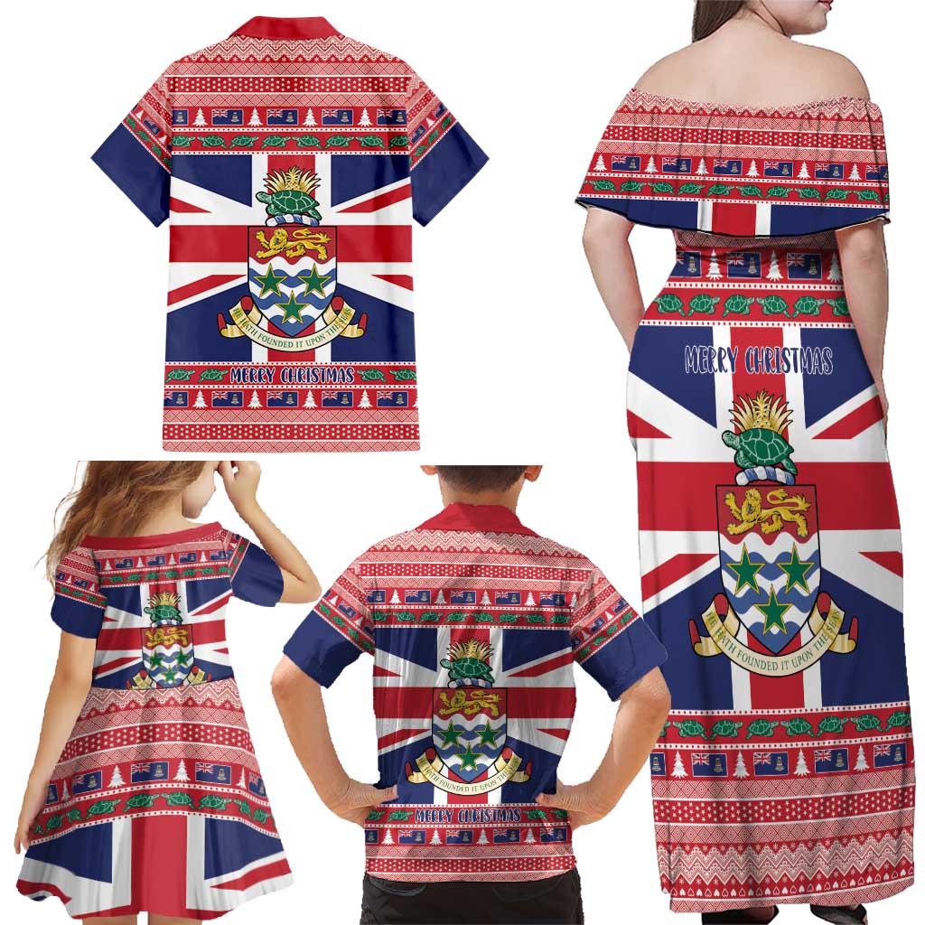 Cayman Islands Christmas Family Matching Off Shoulder Maxi Dress and Hawaiian Shirt Coat Of Arms - Flag Style - Wonder Print Shop