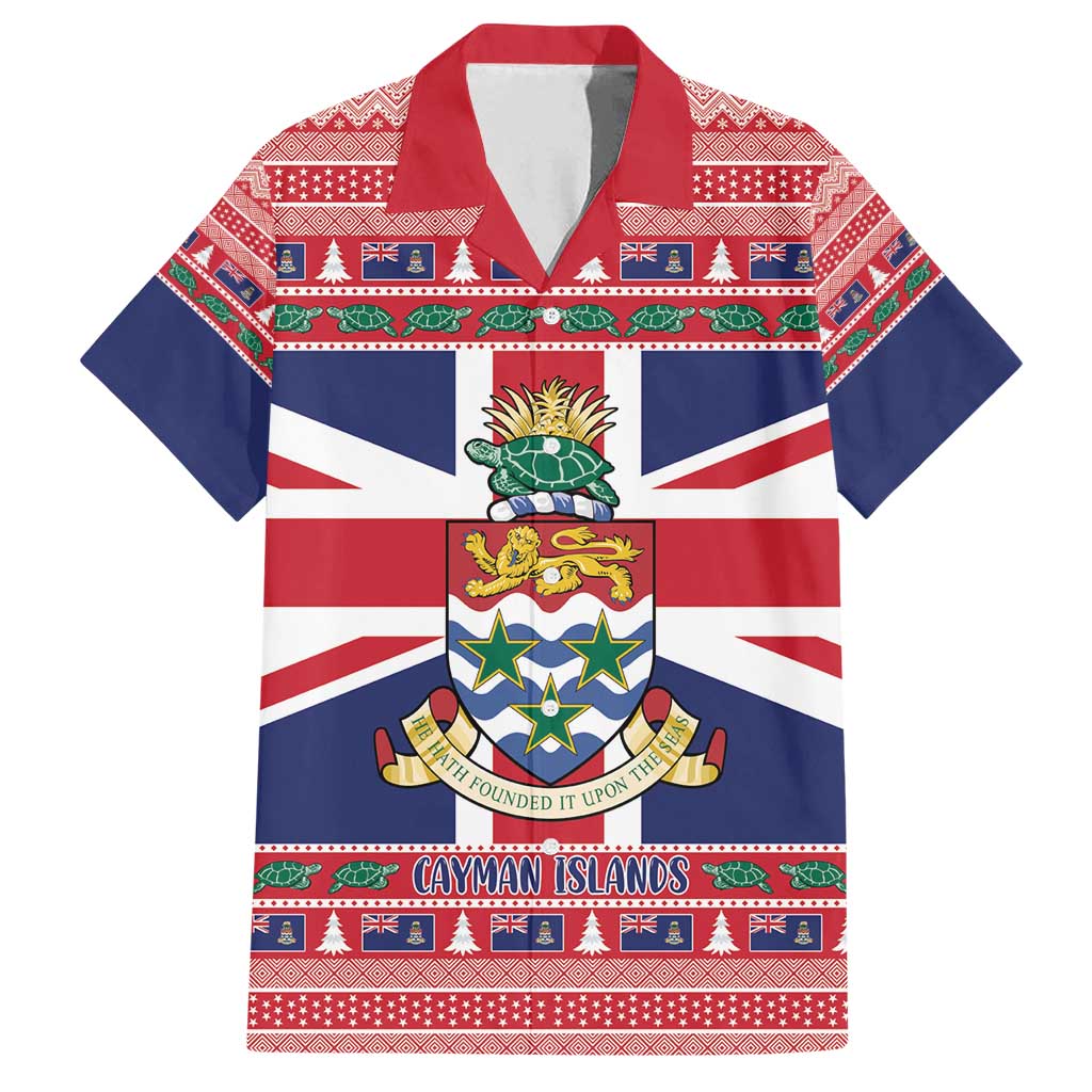 Cayman Islands Christmas Family Matching Off Shoulder Maxi Dress and Hawaiian Shirt Coat Of Arms - Flag Style - Wonder Print Shop