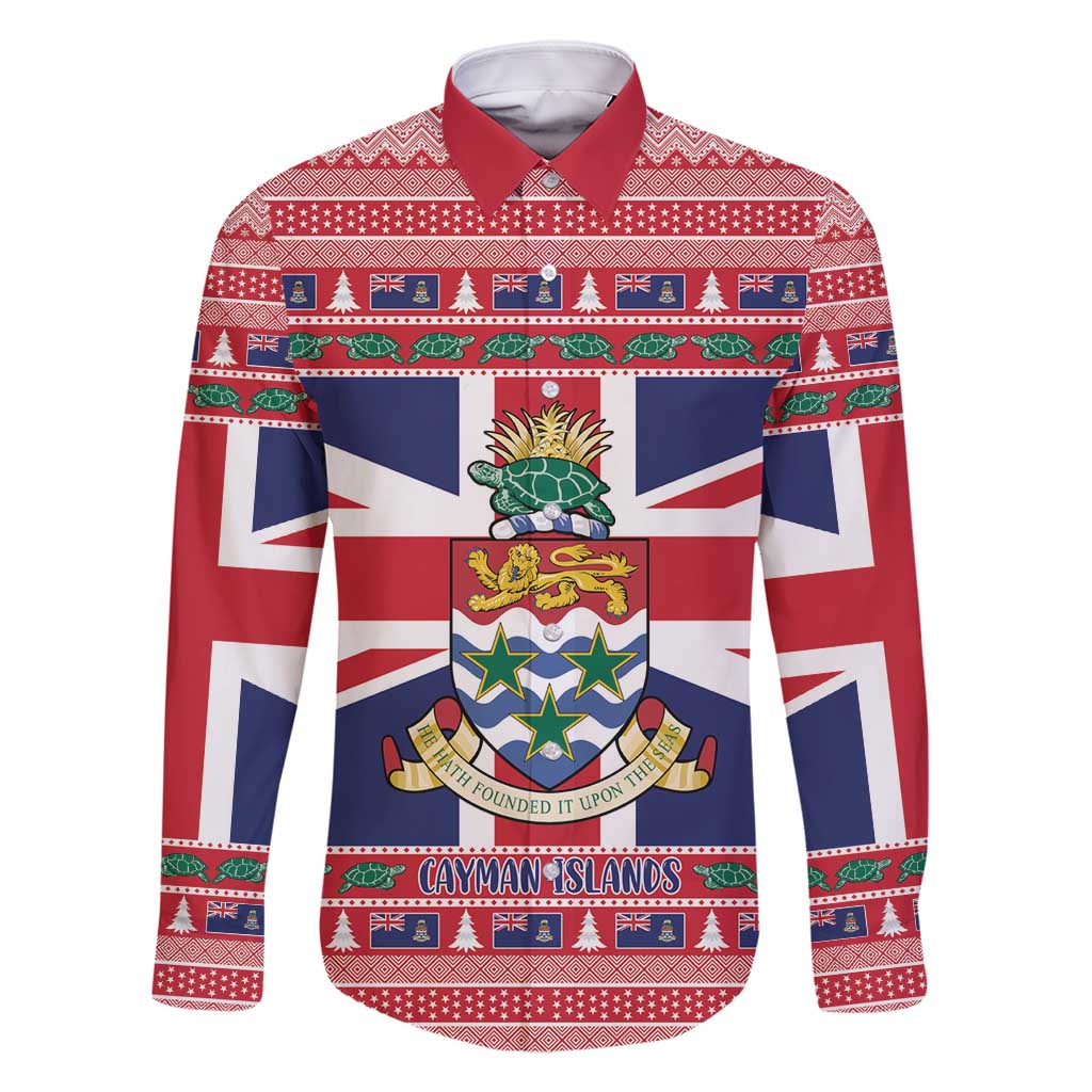 Cayman Islands Christmas Family Matching Off Shoulder Maxi Dress and Hawaiian Shirt Coat Of Arms - Flag Style - Wonder Print Shop