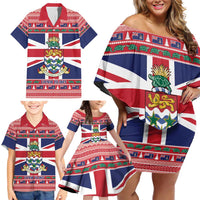 Cayman Islands Christmas Family Matching Off Shoulder Short Dress and Hawaiian Shirt Coat Of Arms - Flag Style - Wonder Print Shop