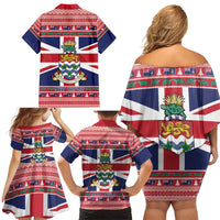 Cayman Islands Christmas Family Matching Off Shoulder Short Dress and Hawaiian Shirt Coat Of Arms - Flag Style - Wonder Print Shop