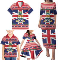 Cayman Islands Christmas Family Matching Puletasi and Hawaiian Shirt Coat Of Arms - Flag Style - Wonder Print Shop