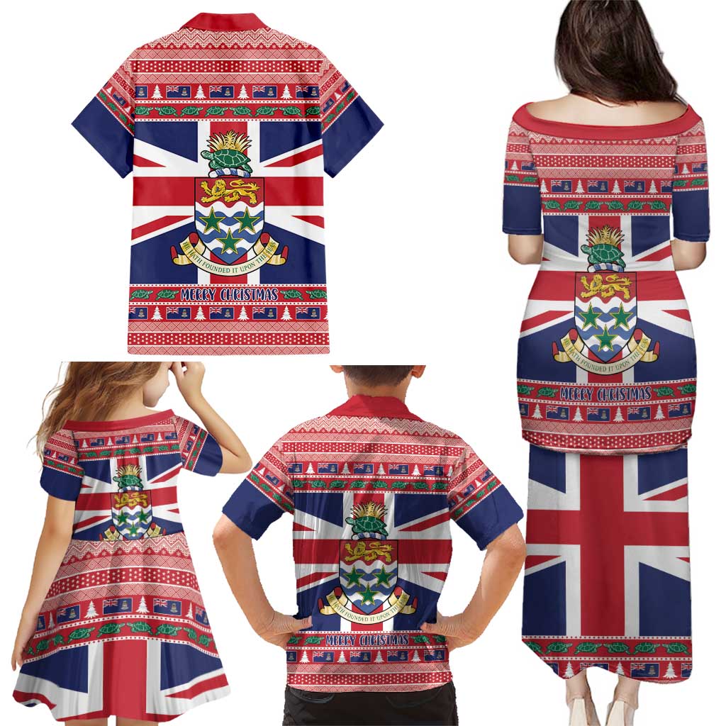 Cayman Islands Christmas Family Matching Puletasi and Hawaiian Shirt Coat Of Arms - Flag Style - Wonder Print Shop