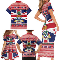 Cayman Islands Christmas Family Matching Short Sleeve Bodycon Dress and Hawaiian Shirt Coat Of Arms - Flag Style - Wonder Print Shop