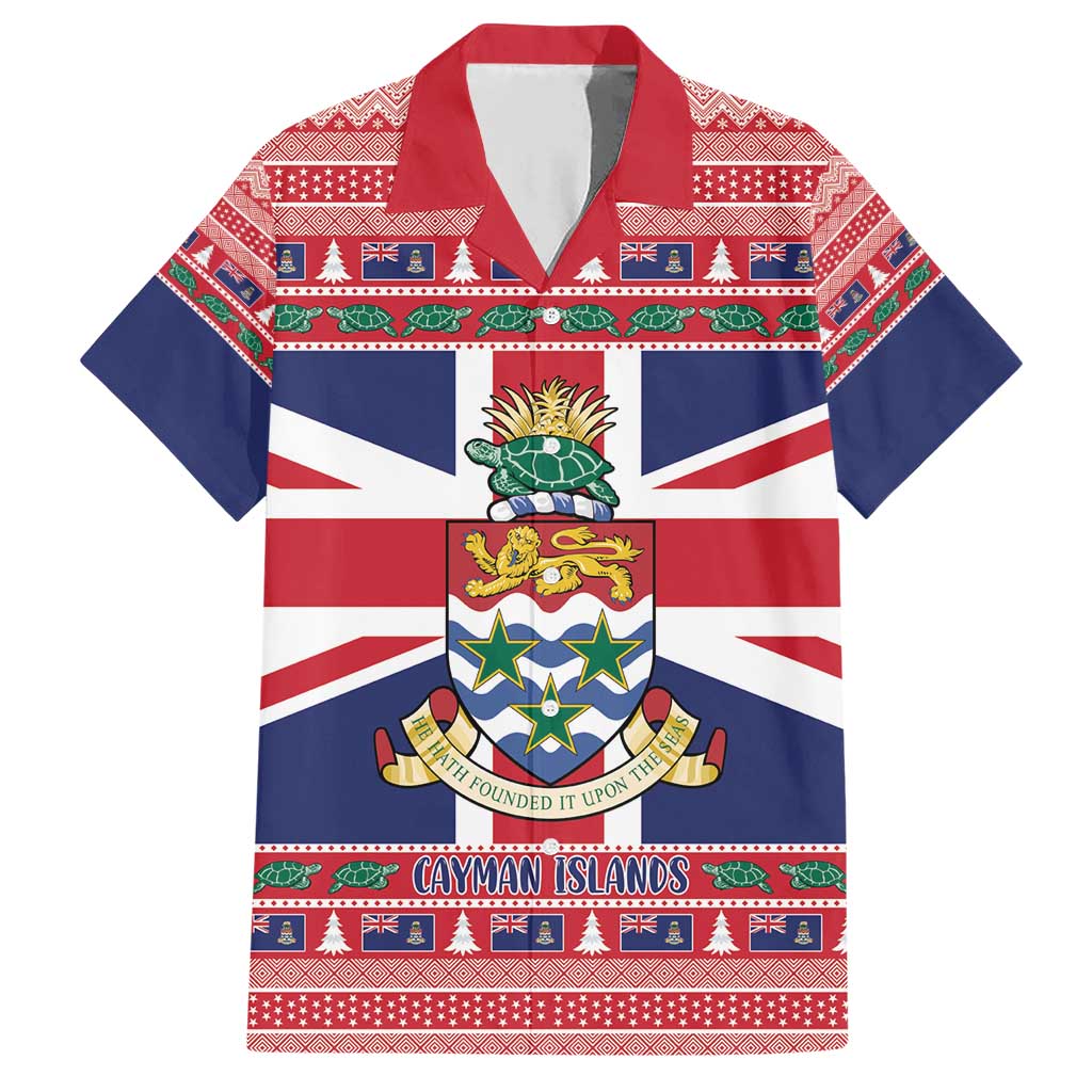 Cayman Islands Christmas Family Matching Short Sleeve Bodycon Dress and Hawaiian Shirt Coat Of Arms - Flag Style - Wonder Print Shop