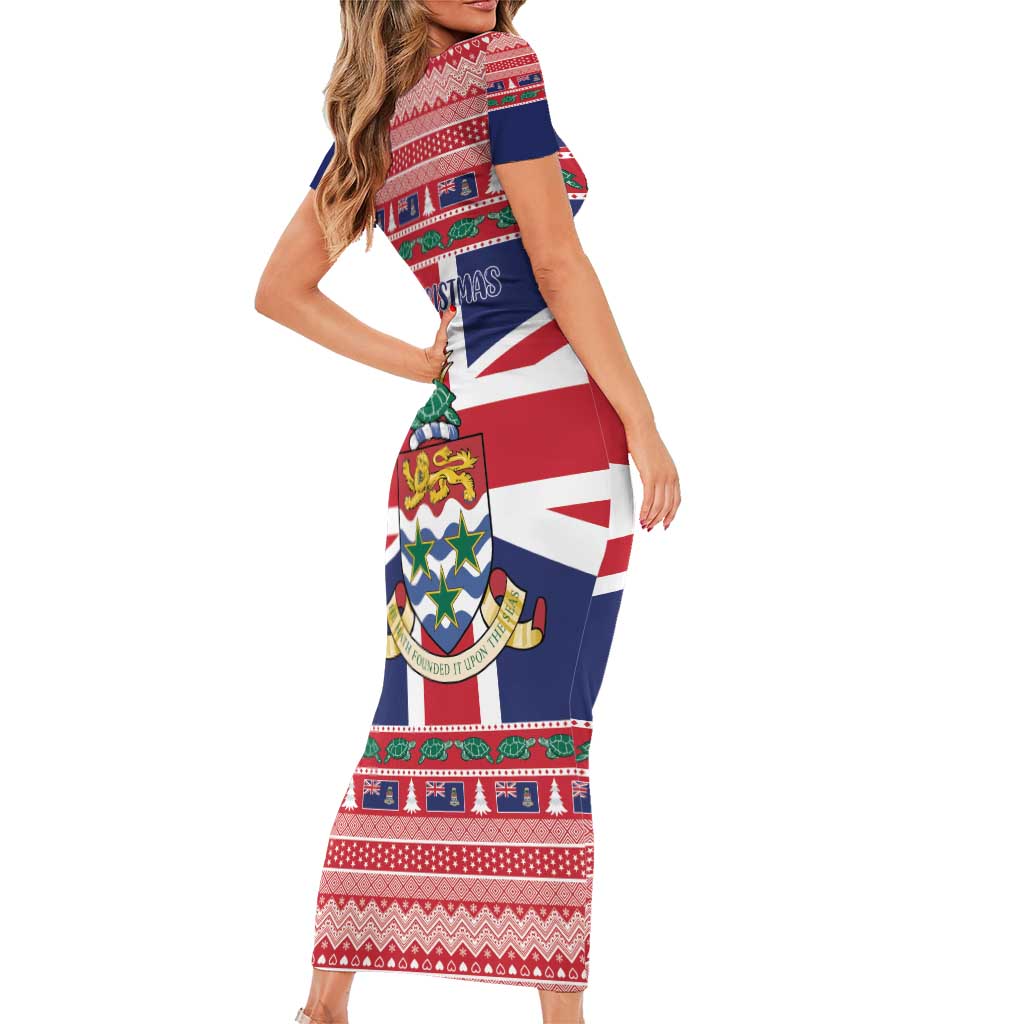 Cayman Islands Christmas Family Matching Short Sleeve Bodycon Dress and Hawaiian Shirt Coat Of Arms - Flag Style - Wonder Print Shop