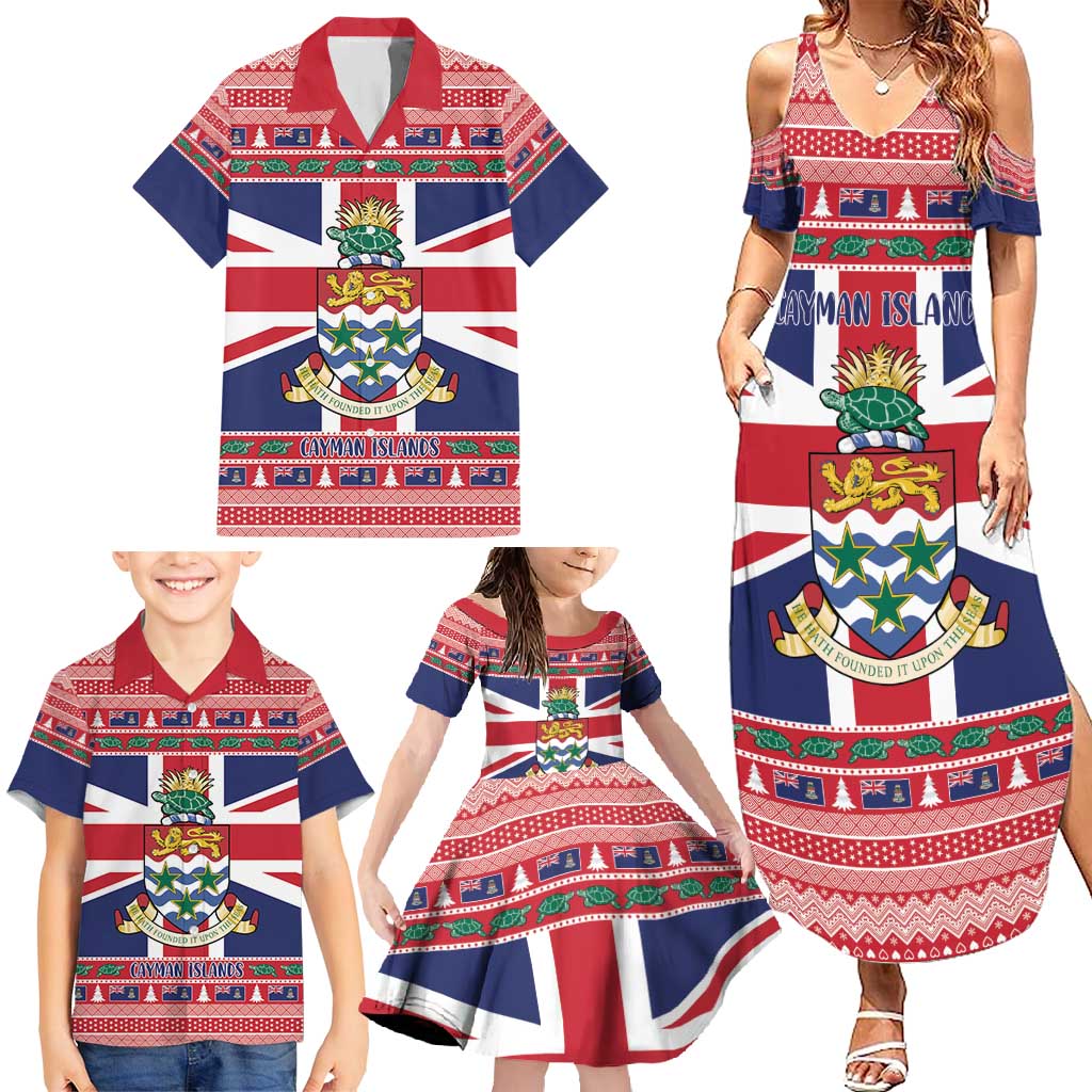 Cayman Islands Christmas Family Matching Summer Maxi Dress and Hawaiian Shirt Coat Of Arms - Flag Style - Wonder Print Shop