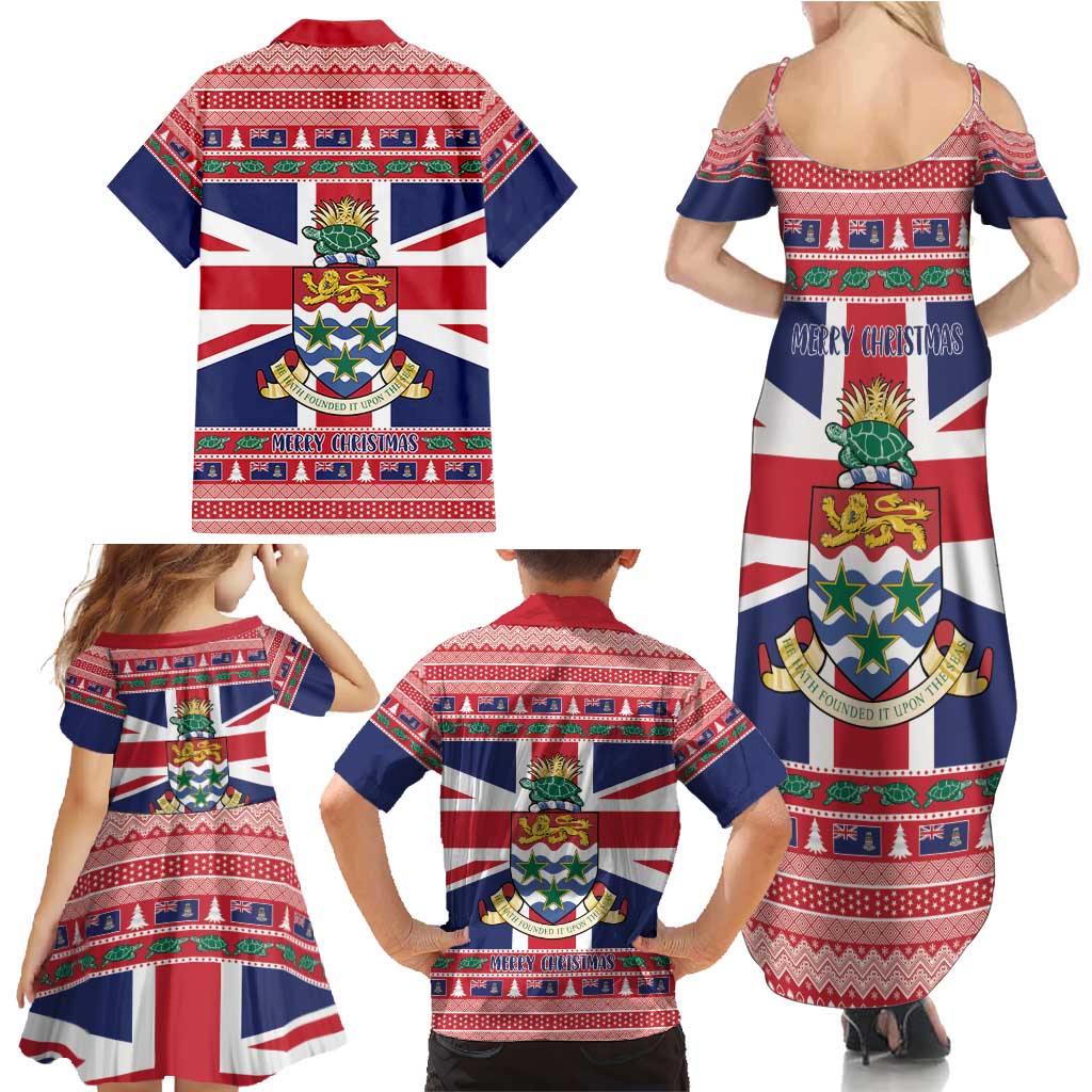 Cayman Islands Christmas Family Matching Summer Maxi Dress and Hawaiian Shirt Coat Of Arms - Flag Style - Wonder Print Shop