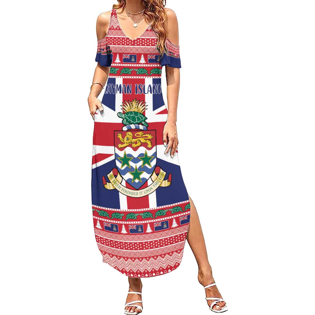 Cayman Islands Christmas Family Matching Summer Maxi Dress and Hawaiian Shirt Coat Of Arms - Flag Style - Wonder Print Shop