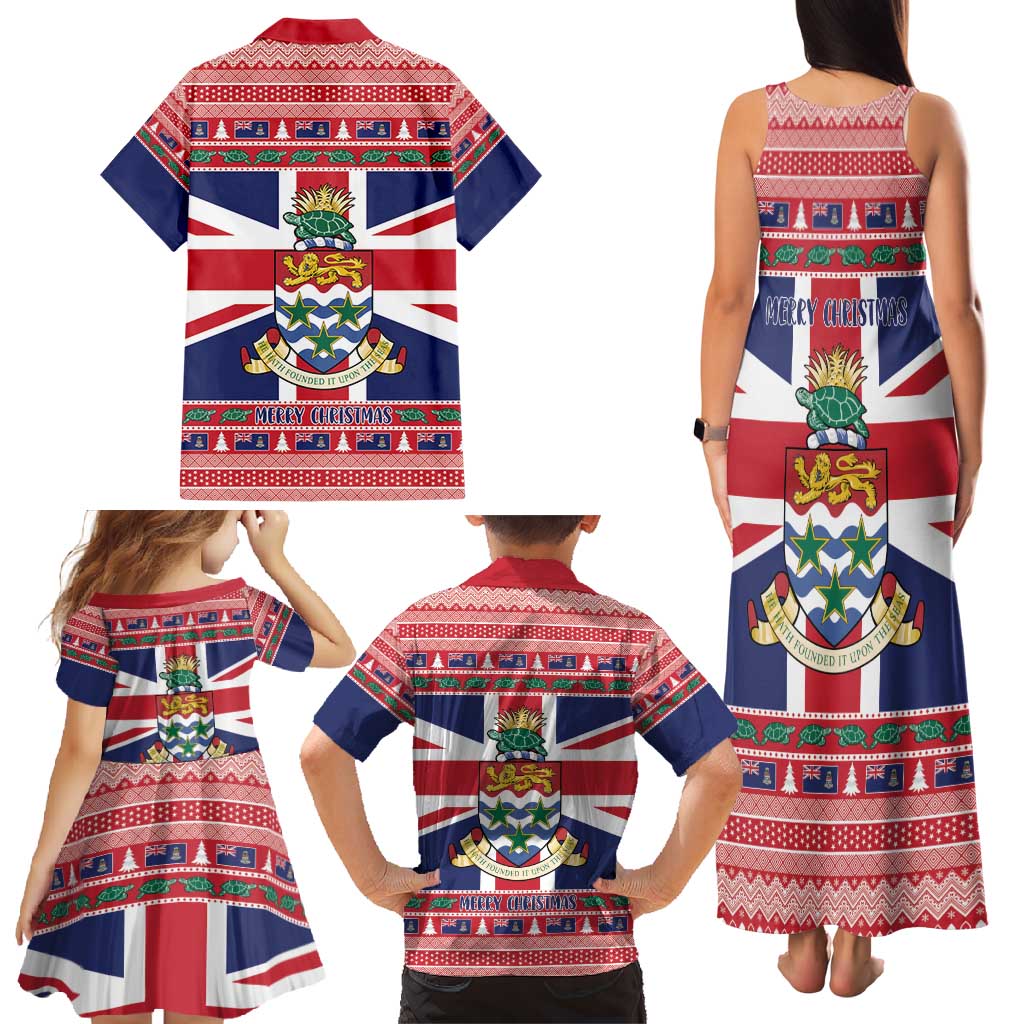 Cayman Islands Christmas Family Matching Tank Maxi Dress and Hawaiian Shirt Coat Of Arms - Flag Style - Wonder Print Shop