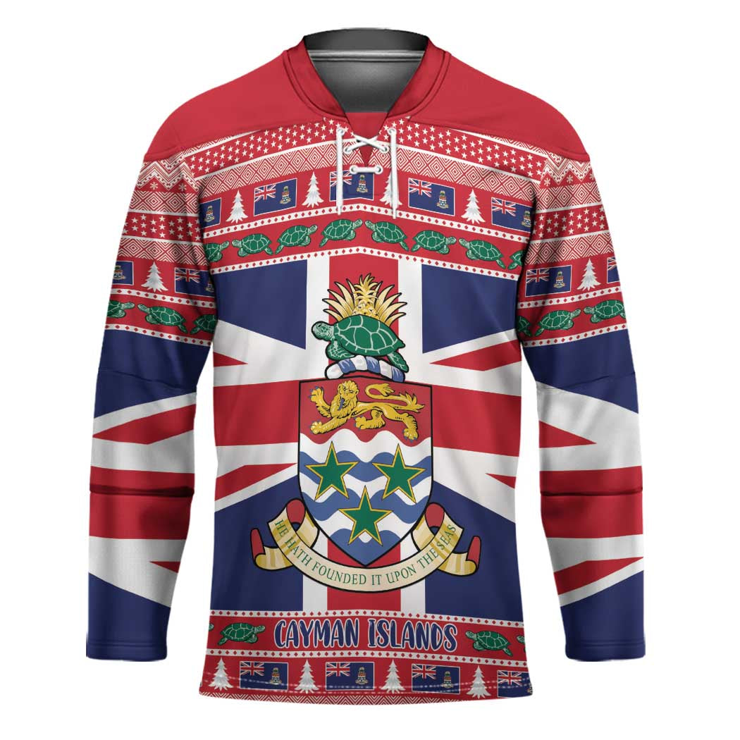 Cayman Islands Christmas Hockey Jersey Coat Of Arms - Flag Style - Wonder Print Shop