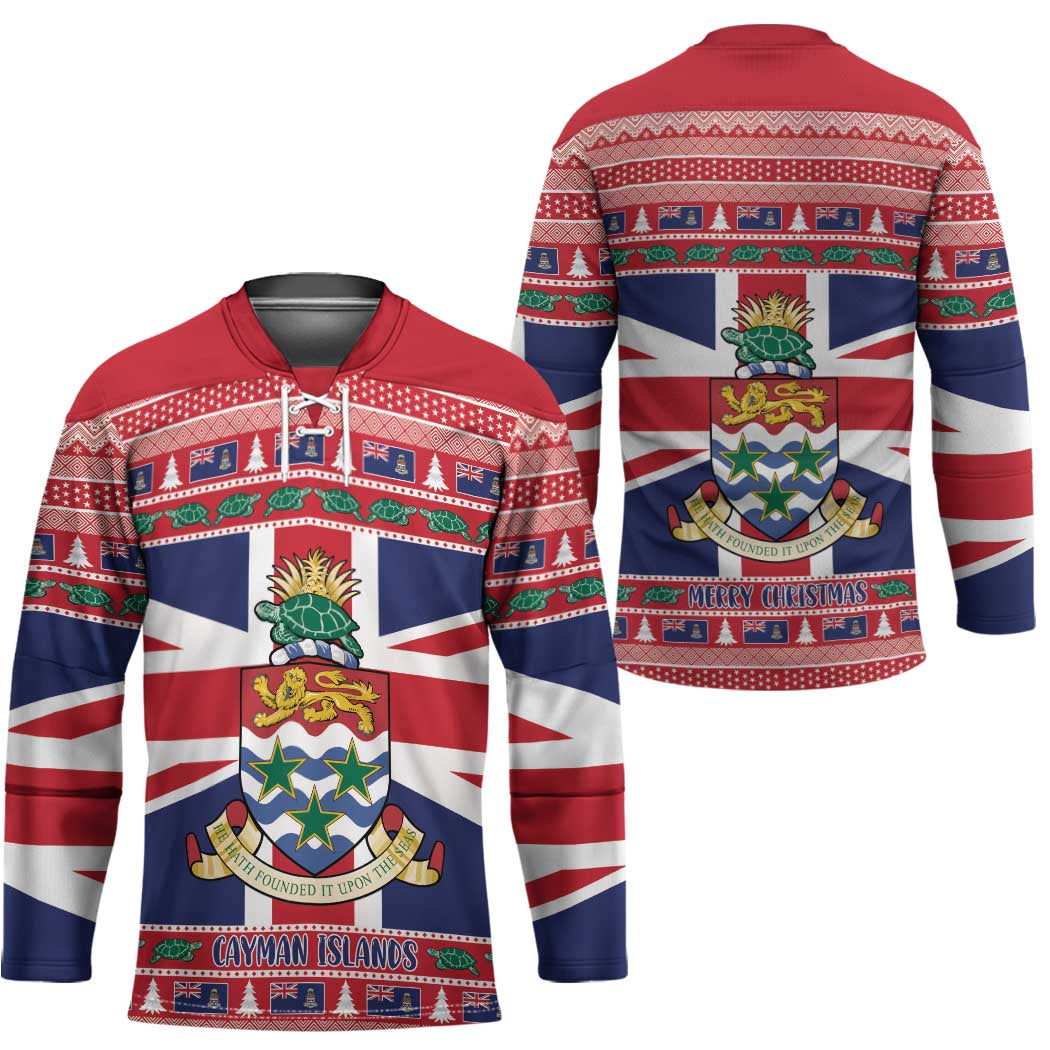 Cayman Islands Christmas Hockey Jersey Coat Of Arms - Flag Style - Wonder Print Shop
