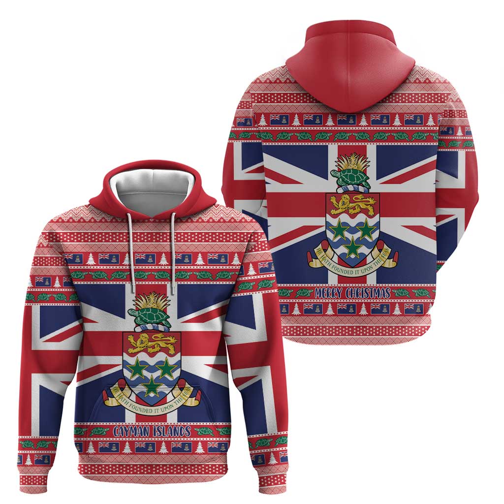Cayman Islands Christmas Hoodie Coat Of Arms - Flag Style - Wonder Print Shop